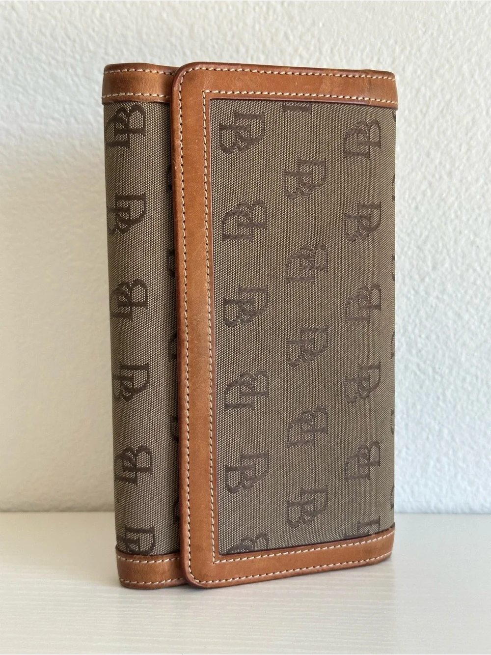 Dooney and Bourke Pattern Vintage Brown Canvas & Tan Leather Clutch Wallet